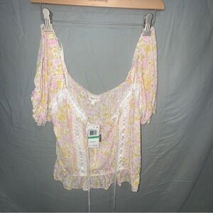 Floral Lace Trim Blouse NWT Size L